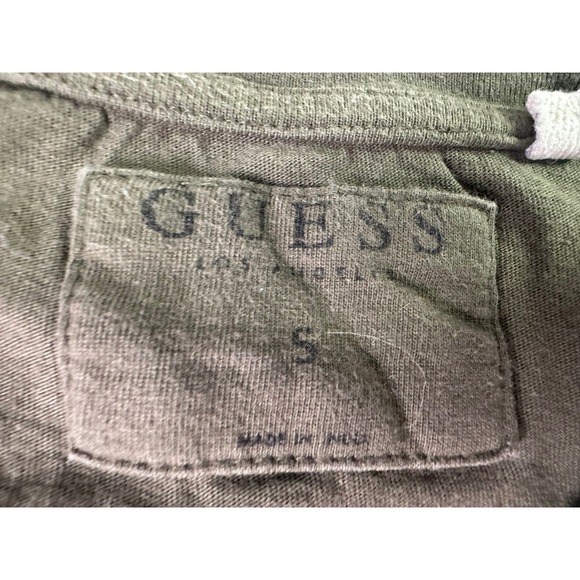 Guess Los Angeles Mens Small S Colorblock V-Neck T-Shirt Olive Gray Streetwear - Picture 4 of 8